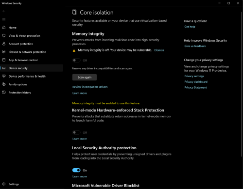 Click image for larger version  Name:	CoreIsolation01.png Views:	0 Size:	98,6 KB ID:	206530