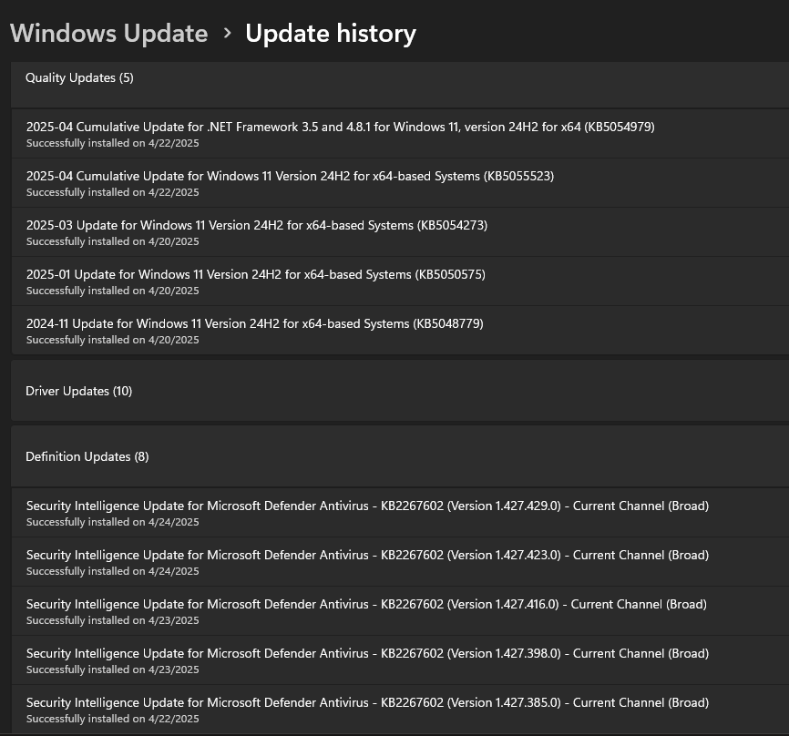 Click image for larger version

Name:	Win11UpdateList01.png
Views:	30
Size:	95,1 KB
ID:	206601